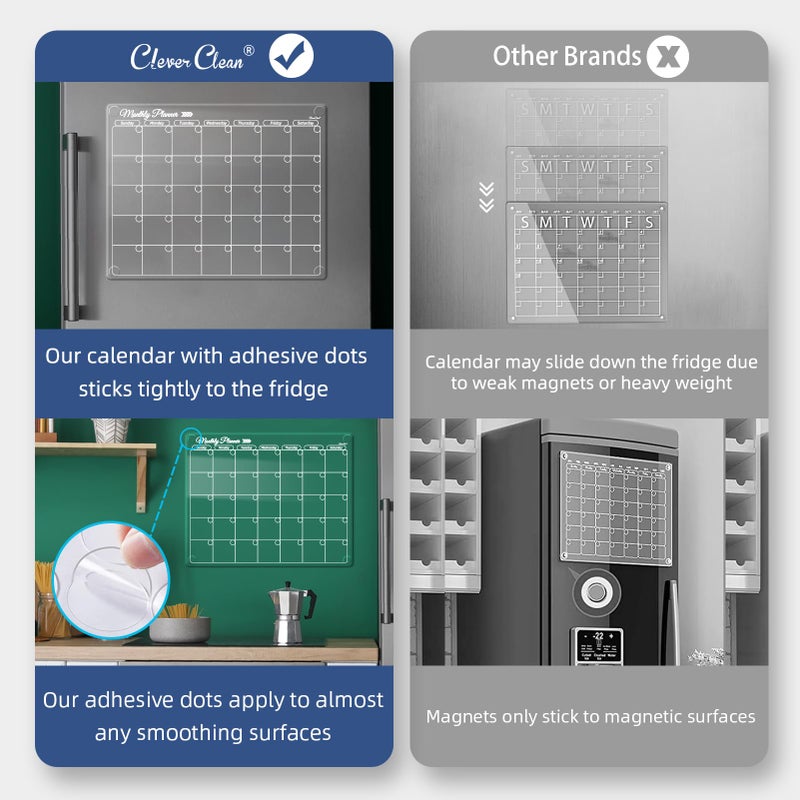 Clever Clean Clear Non-Magnetic Monthly Calendar for Fridge - Dry Erase Transparent Monthly Calendar - Sticks to Wall  Glass  Door  Any Smooth Surfaces - Image 4